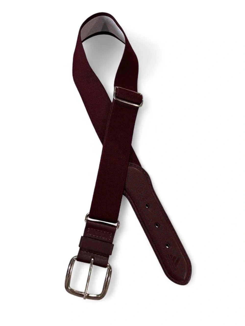 Unisex Adjustable Burgundy Fabric Belt with Leather Accents